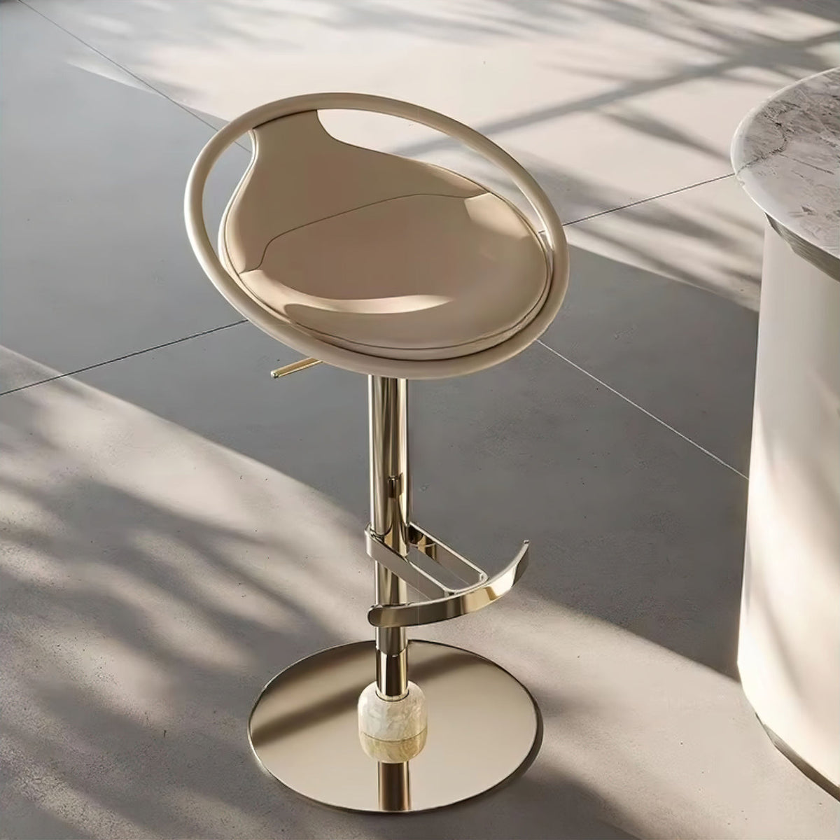 Sculptural 360° Swivel Bar Stool — Ivory & Polished Stainless Steel