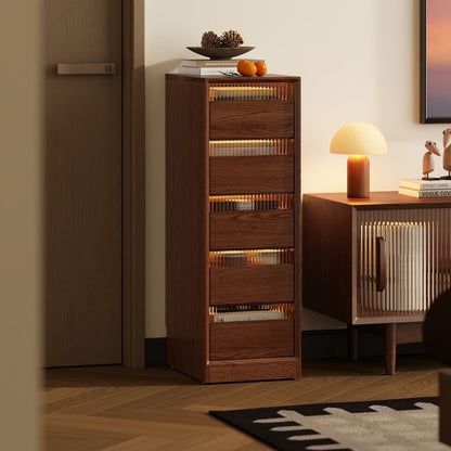 Modern Solid Wood Vertical Storage Cabinet, Slim 11.8" Wide Tower Chest of Drawers, Space-Saving Multi-Layer Organizer for Bedroom, Living Room, Entryway, and Office – 5 Sizes & 4 Finis