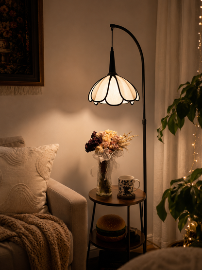 Modern Multi-Functional Floor Lamp with Shelves - Low Shade Style