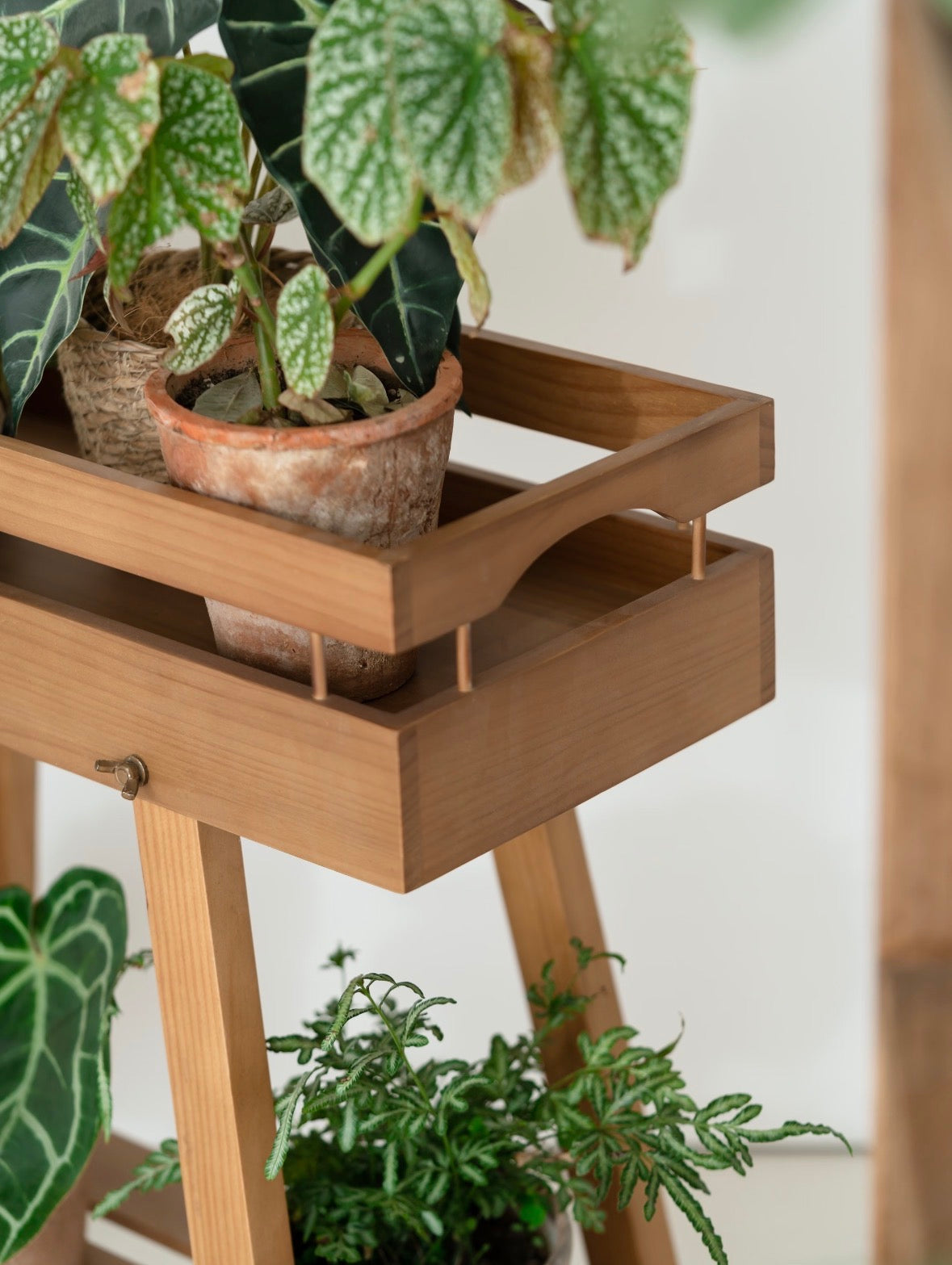 Japandi 2-Tier Solid Wood Plant Stand – Minimalist Indoor Garden Console Wooden Plant Stand – Tray Top Console & Display Shelf