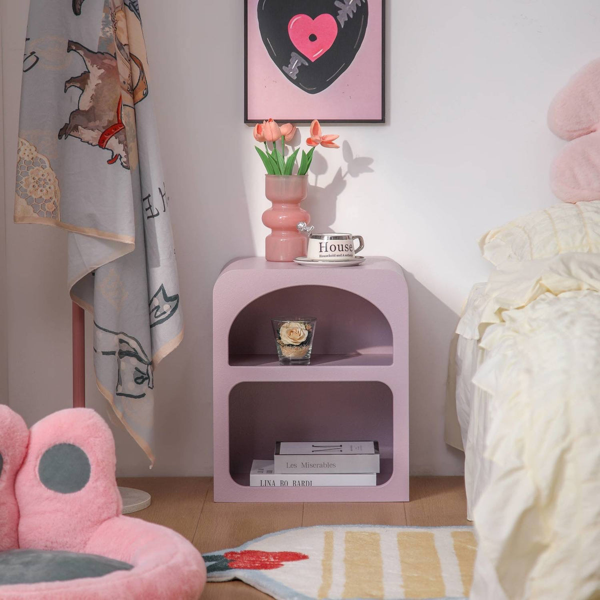 Modern Arch Nightstand with Open Storage | Colorful Sculptural Bedside & Side Table
