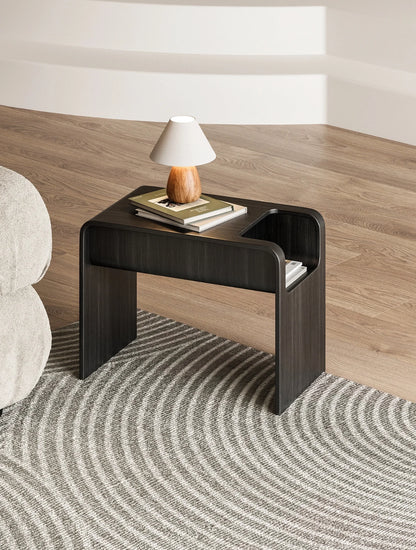 Minimalist Wooden Side Table with Storage – C-Shaped Multi-Functional End Table for Living Room & Bedroom