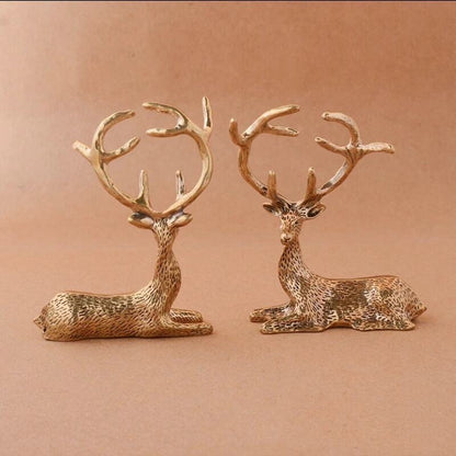 Miniature Brass Stag Figurine – Elegant Resting Deer Statue for Home & Holiday Decor