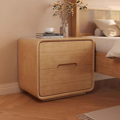 Solid Wood Nightstand - Natural Wood & Walnut Finish with Dual Storage Drawers