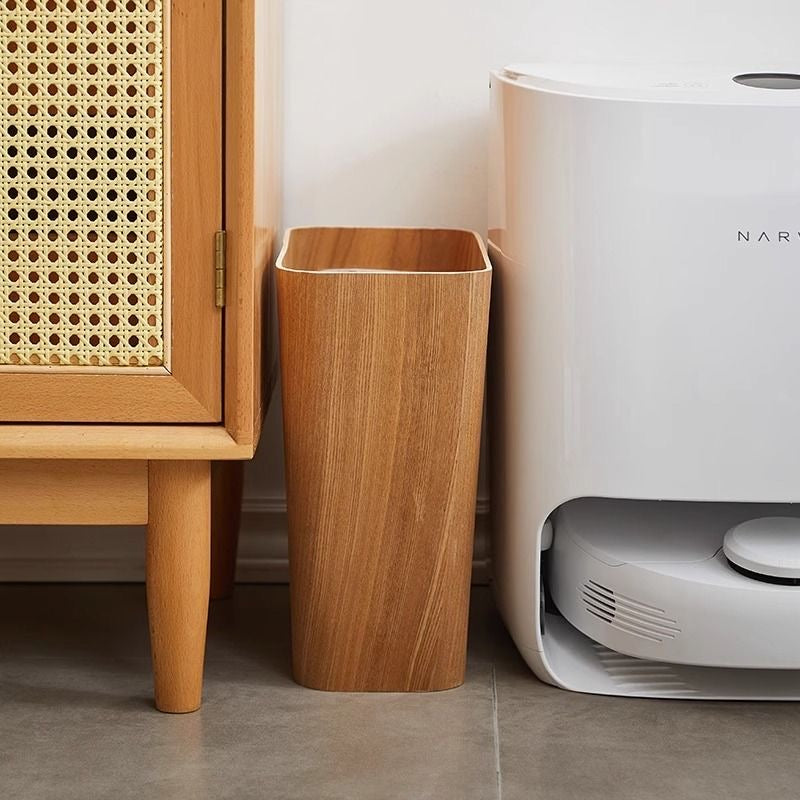 Wooden-Style Trash Bin with Optional Rotating Lid – Modern & Functional Design