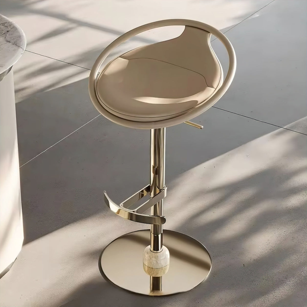 Sculptural 360° Swivel Bar Stool — Ivory & Polished Stainless Steel