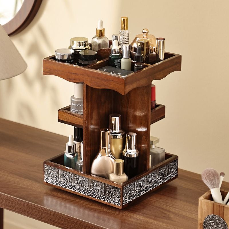 Solid Wood Rotating Vanity Organizer | Hand-Carved Elephant Decor ...