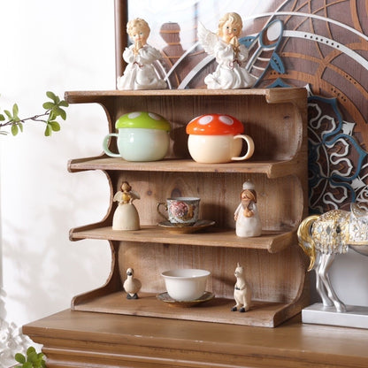 Vintage Maison Scalloped Tiered Wall Shelf | Rustic Pine Display Riser