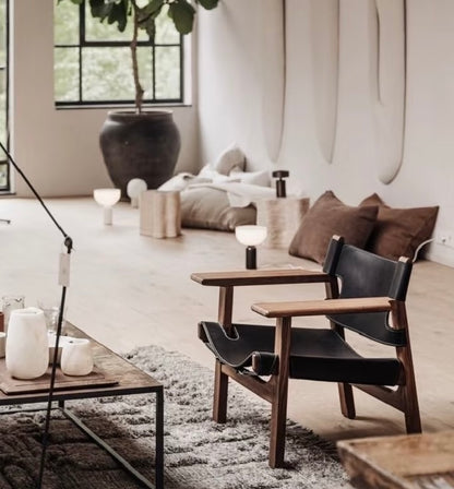 Spanish Chair | Solid Teak & Genuine Leather Sling Lounge Chair