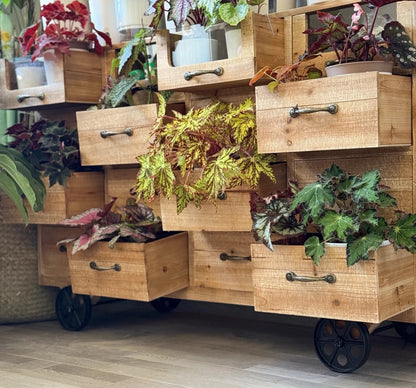 Vintage Multi-Drawer Wooden Cabinet on Wheels