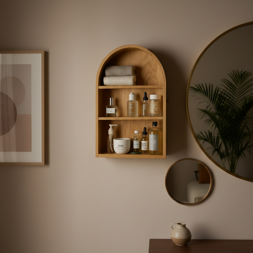 Arched Wooden Wall Shelf – Modern Minimalist Display Bookshelf
