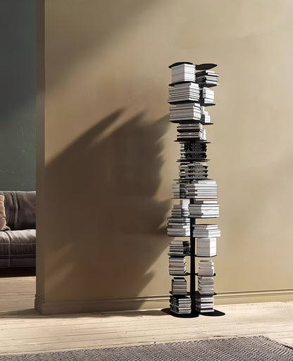 Metal Rotating Spine Bookshelf – Vertical Book Tower & Multipurpose Display Shelf for Small Spaces