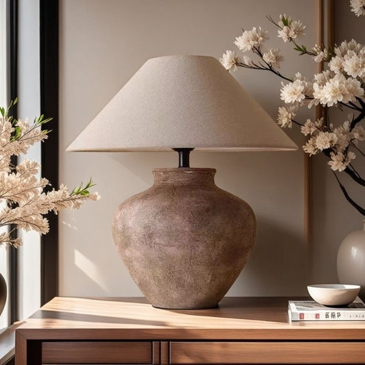 Rustic Ceramic Table Lamp – Minimalist Wabi-Sabi Style Light