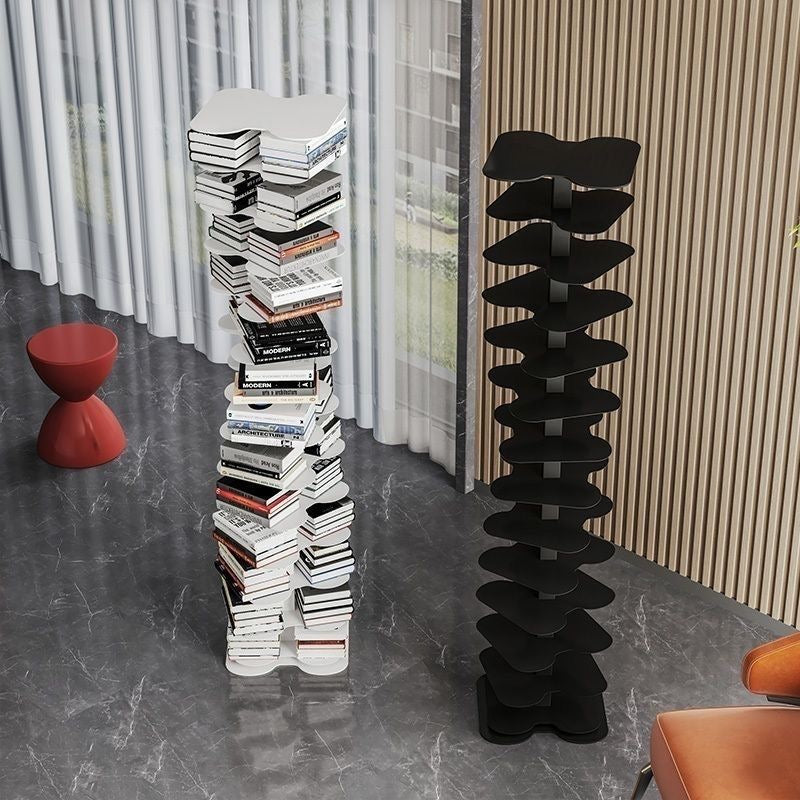 Metal Rotating Spine Bookshelf – Vertical Book Tower & Multipurpose Display Shelf for Small Spaces