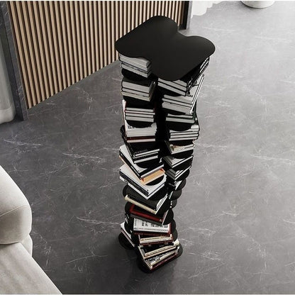 Metal Rotating Spine Bookshelf – Vertical Book Tower & Multipurpose Display Shelf for Small Spaces