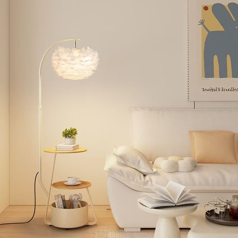 Modern Multi-Functional Lounge Side Table Floor Lamp - High Shade Style