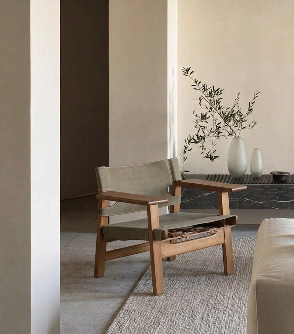 Spanish Chair | Solid Wood & Saddle Leather Sling Lounge Chair