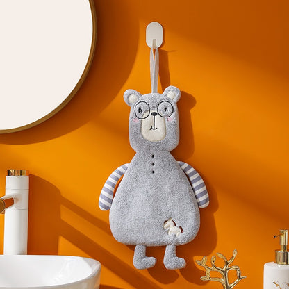 Cute Animal Hanging Hand Towel | Quick-Dry Plush Kitchen & Bathroom Towel