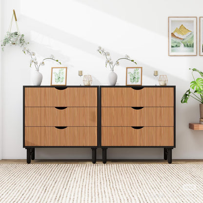 Modern 3-Drawer Chest with Textured Design, Durable Laminate Finish, and Sleek Black Frame