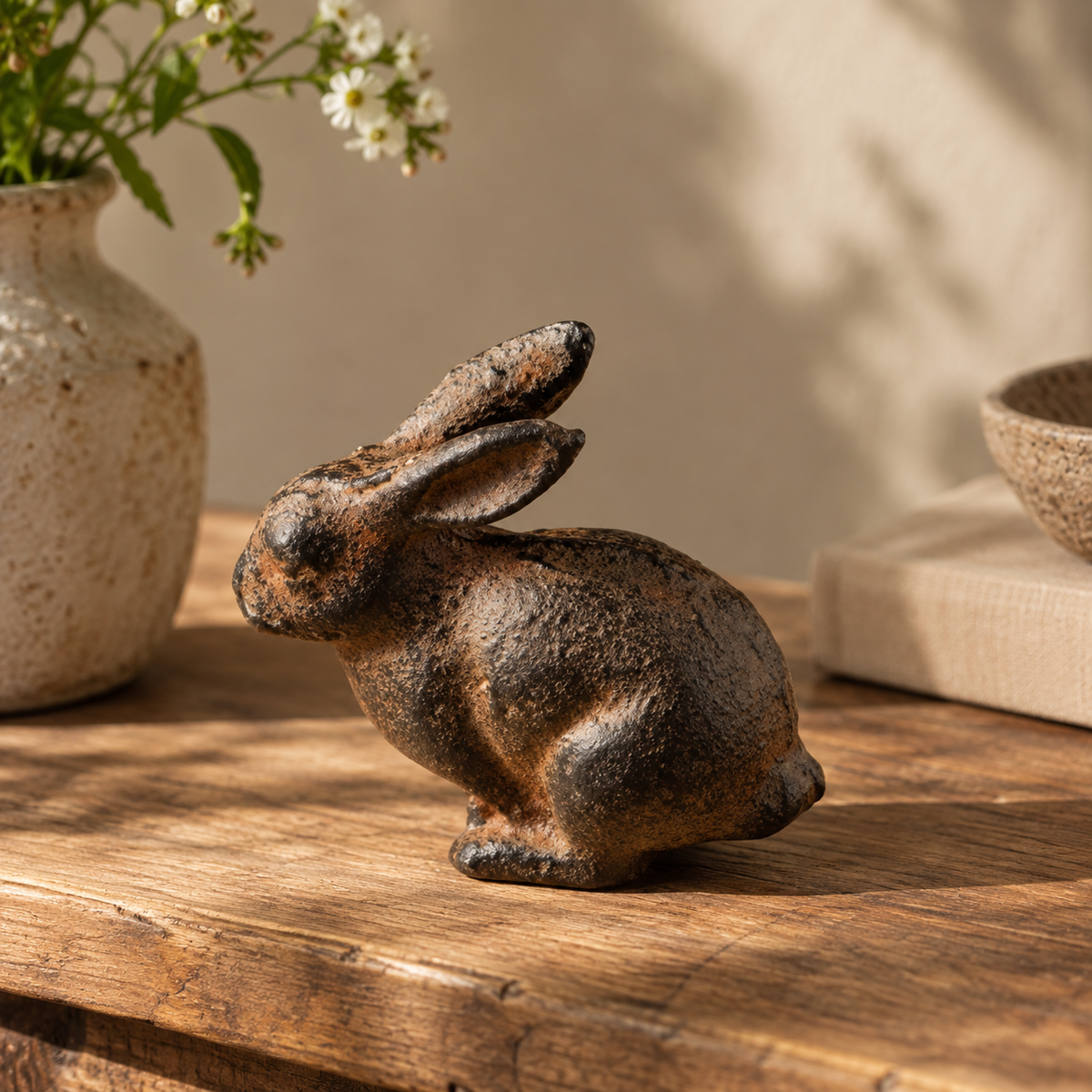 Vintage Cast Iron Rabbit Figurine – Rustic Bunny Sculpture & Decorative Object