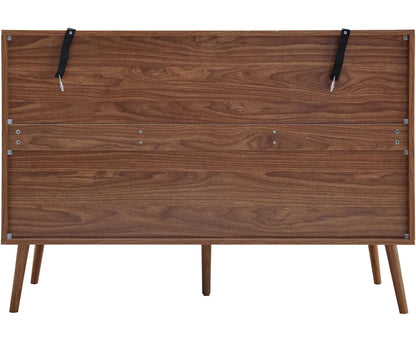 Mid-Century Modern 3-Door Storage Cabinet with Adjustable Shelves, Solid Pine Wood Legs, and Anti-Tip Design