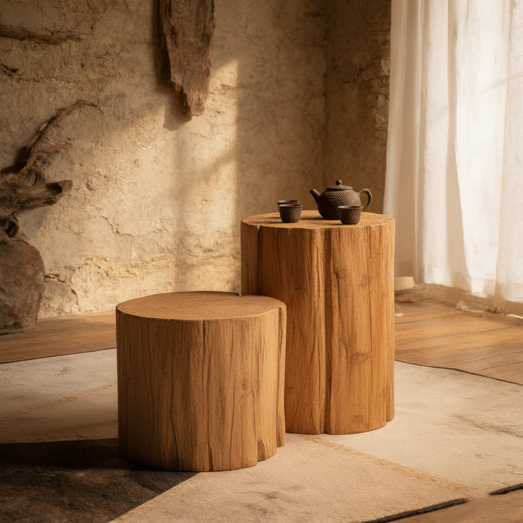 Natural Log Stump Stool & Organic Side Table