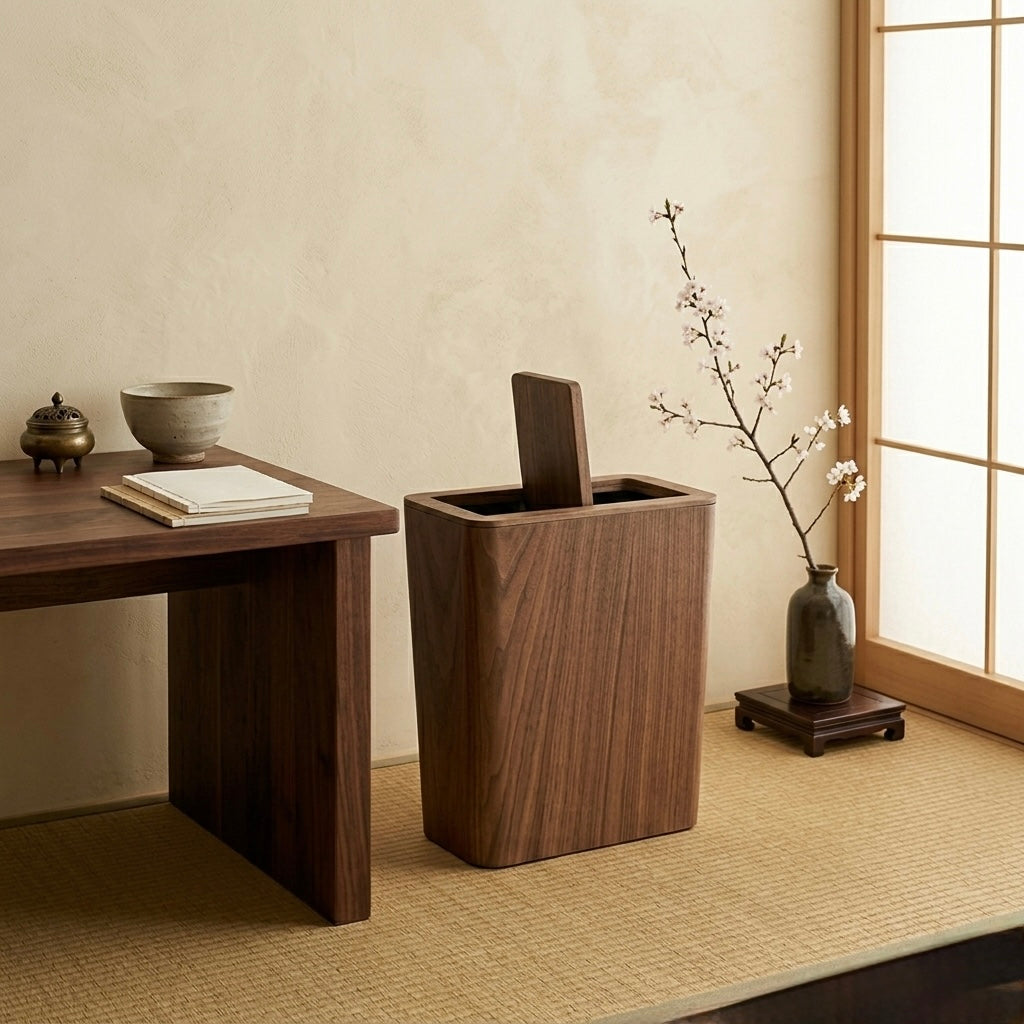 Wooden-Style Trash Bin with Optional Rotating Lid – Modern & Functional Design