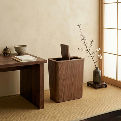 Wooden-Style Trash Bin with Optional Rotating Lid – Modern & Functional Design