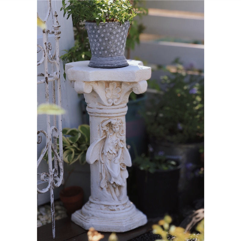 Enchanted Fairy Pedestal – 20-Inch Distressed White Column Riser for Plants & Garden Decor