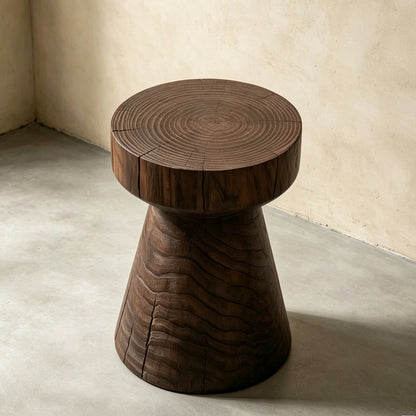 Sculptural Geometric Solid Wood Stool & Side Table