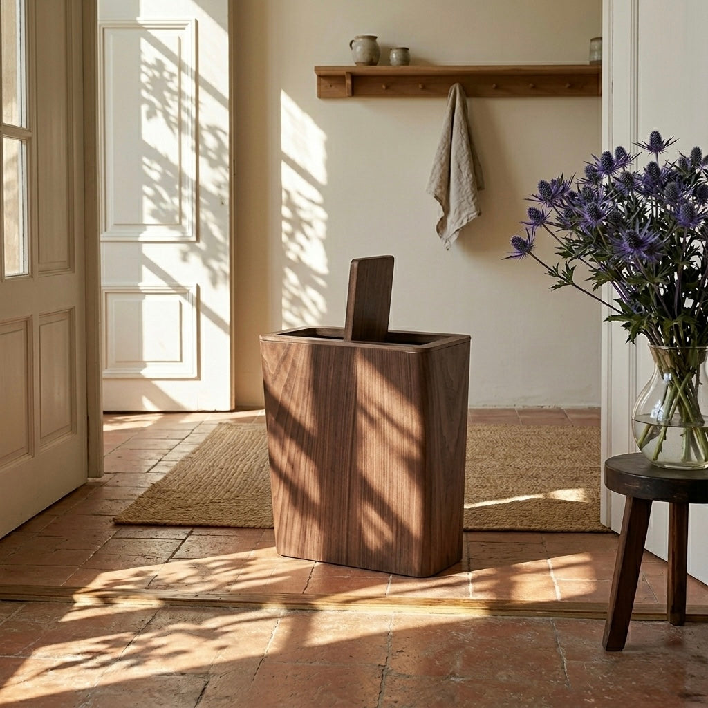 Wooden-Style Trash Bin with Optional Rotating Lid – Modern & Functional Design