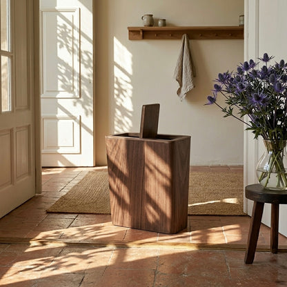 Wooden-Style Trash Bin with Optional Rotating Lid – Modern & Functional Design