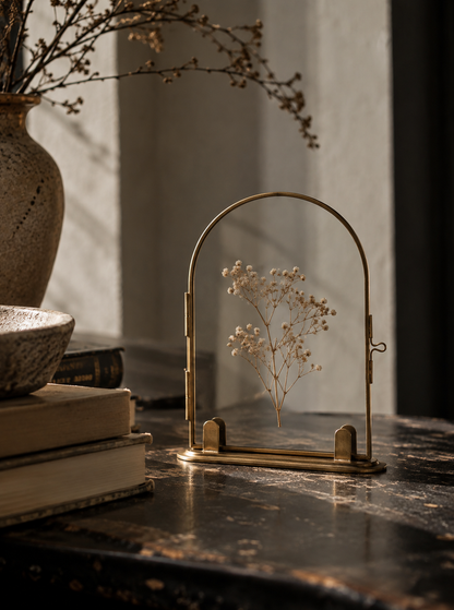 Arched Brass Floating Glass Frame | Vintage Botanical & Pressed Flower Display