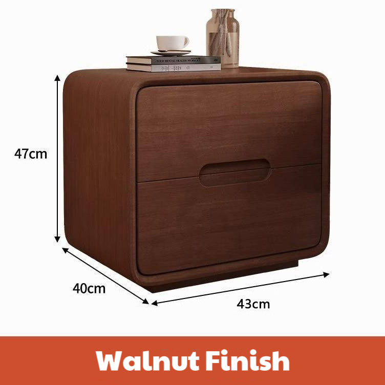 Solid Wood Nightstand - Natural Wood & Walnut Finish with Dual Storage Drawers