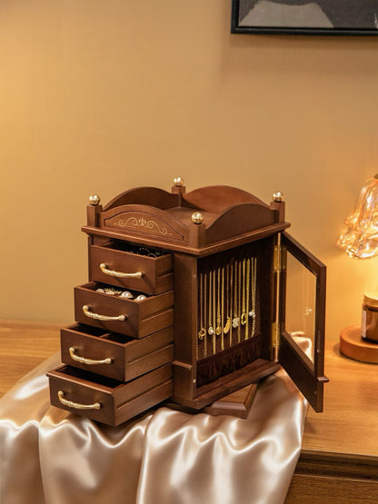 Rotating Wooden Jewelry Organizer with Drawers