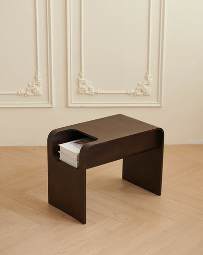 Minimalist Wooden Side Table with Storage – C-Shaped Multi-Functional End Table for Living Room & Bedroom