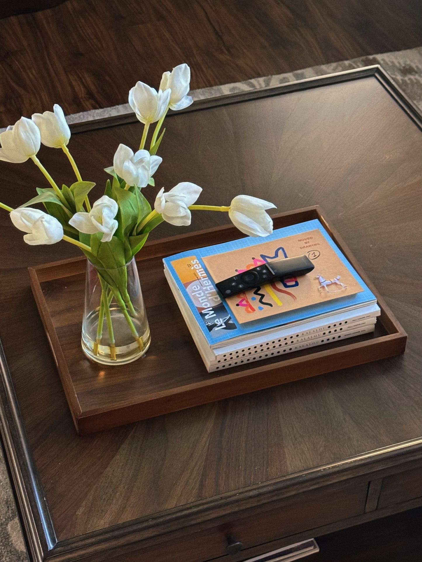 Handcrafted Large Solid Wood Nesting Serving Trays Minimalist Coffee Table & Ottoman Tray Decor