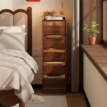 Modern Solid Wood Vertical Storage Cabinet, Slim 11.8" Wide Tower Chest of Drawers, Space-Saving Multi-Layer Organizer for Bedroom, Living Room, Entryway, and Office – 5 Sizes & 4 Finis