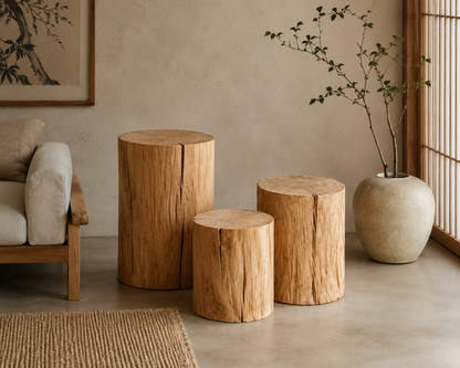 Natural Log Stump Stool & Organic Side Table