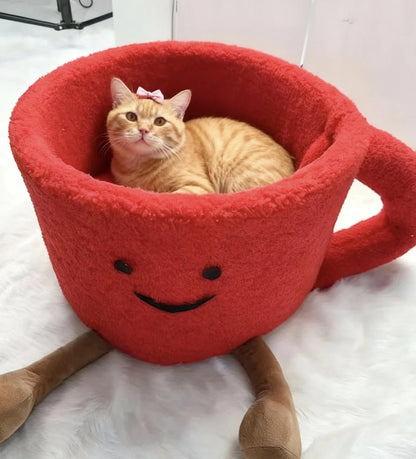 Cozy Cat Cup Bed – Cute Coffee Mug Cat House with Plush Comfort