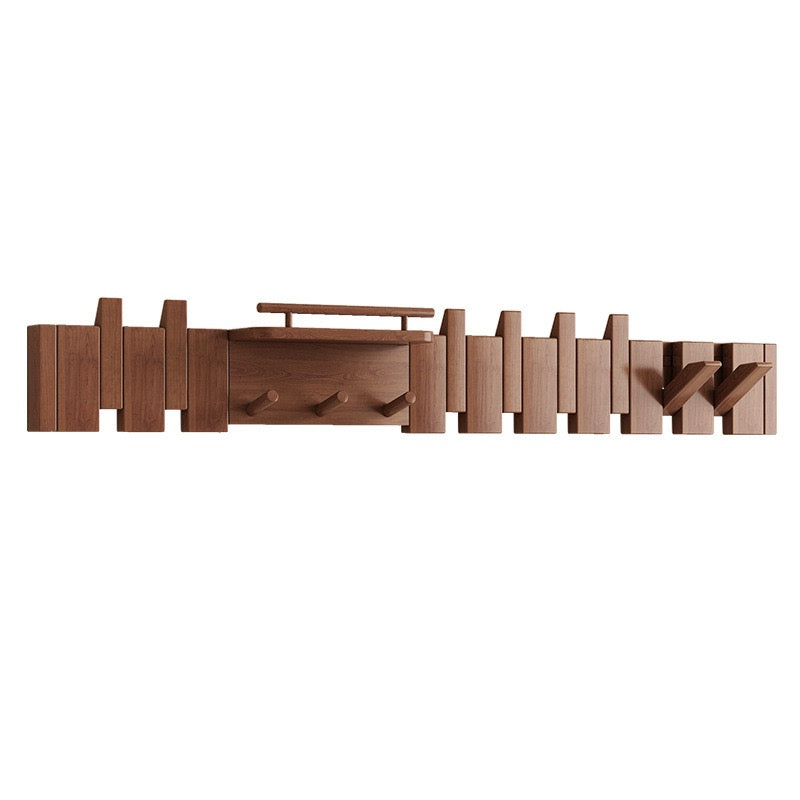 Modern Wall-Mounted Coat Rack with Shelf | Solid Wood Hook Ra