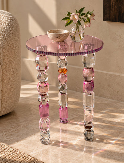 Crystal Glass Side Table – Luxury Modern Accent Table with Prism Reflecti