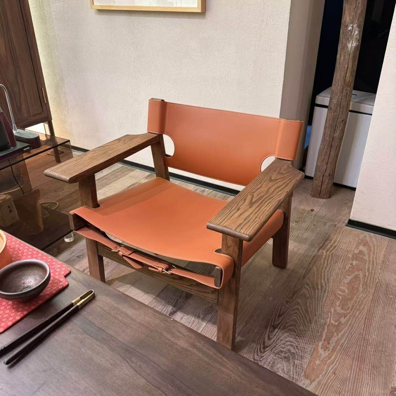 Spanish Chair | Solid Wood & Saddle Leather Sling Lounge Chair
