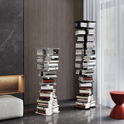 Metal Rotating Spine Bookshelf – Vertical Book Tower & Multipurpose Display Shelf for Small Spaces