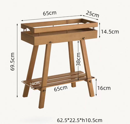 Japandi 2-Tier Solid Wood Plant Stand – Minimalist Indoor Garden Console Wooden Plant Stand – Tray Top Console & Display Shelf