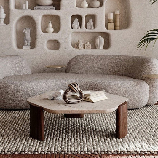 Biomorphic Travertine Coffee Table