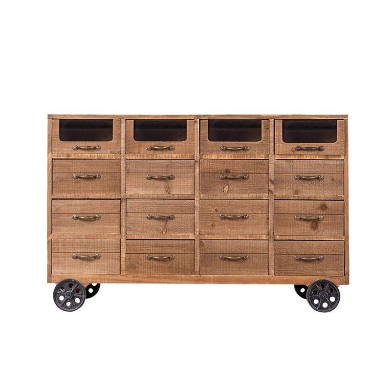 Vintage Multi-Drawer Wooden Cabinet on Wheels