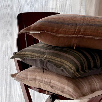 Vintage Linen Stripe Pillow Cover | Plastic-Free Natural Linen Cushion Cover | Japandi & Wabi-Sabi Decorative Pillow Cover