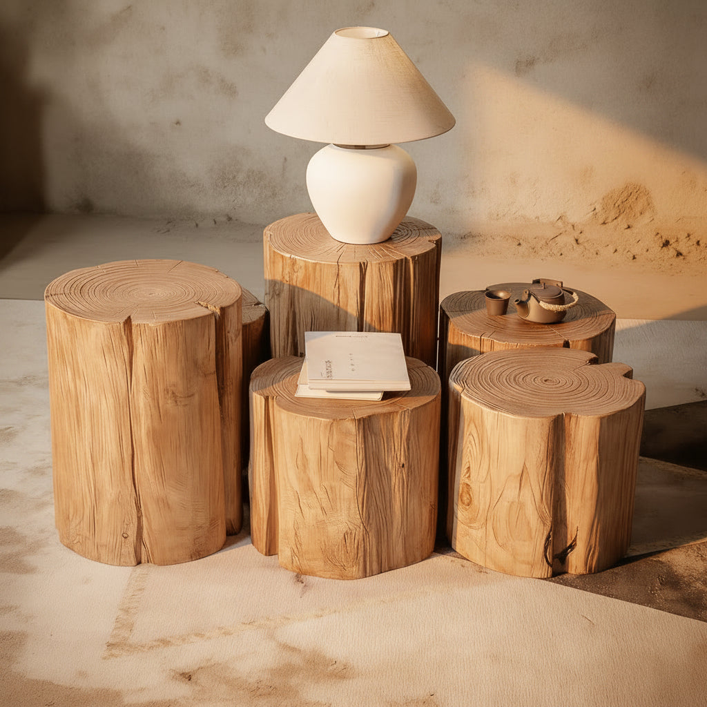 Natural Log Stump Stool & Organic Side Table