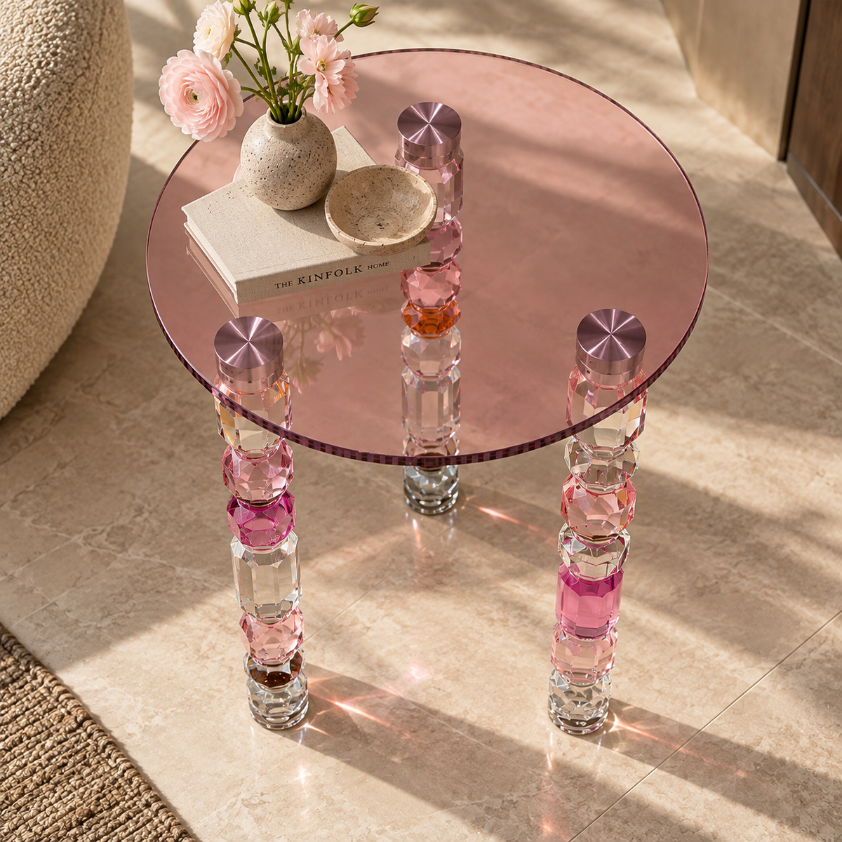 Crystal Glass Side Table – Luxury Modern Accent Table with Prism Reflecti